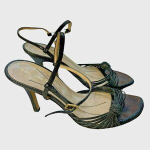 Kate Spade Black Snakeskin Patent Leather Sandal Heel Pump 5.5 M Strappy Italy